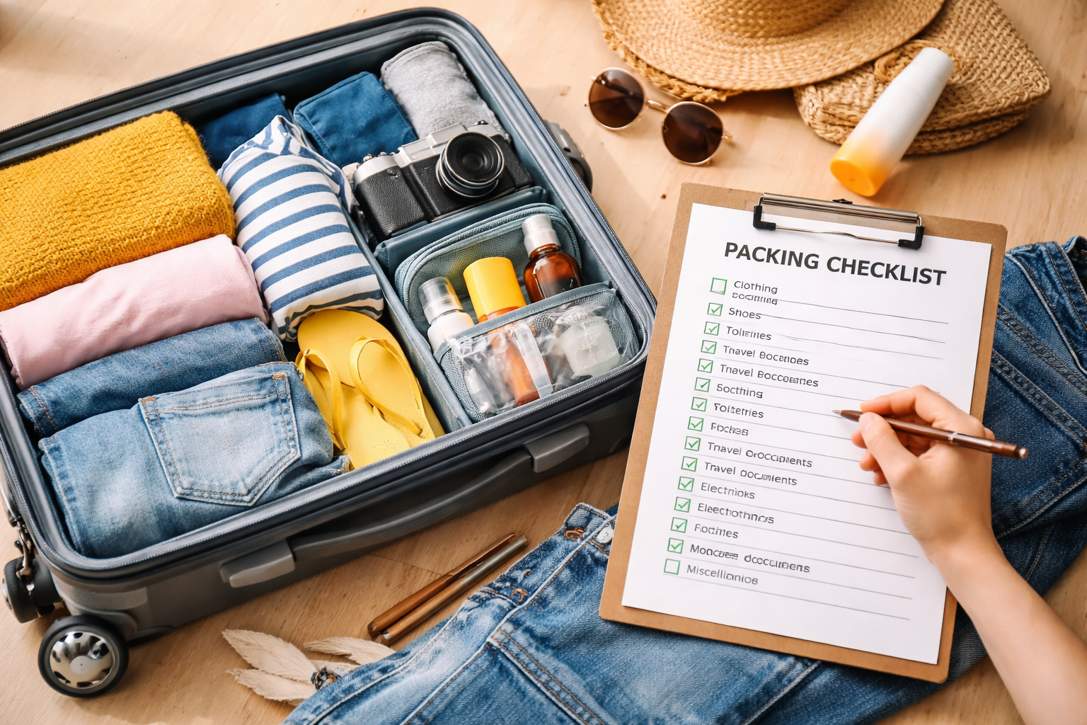 checklist de viagem 30 dias antes – organização de mala com antecedência